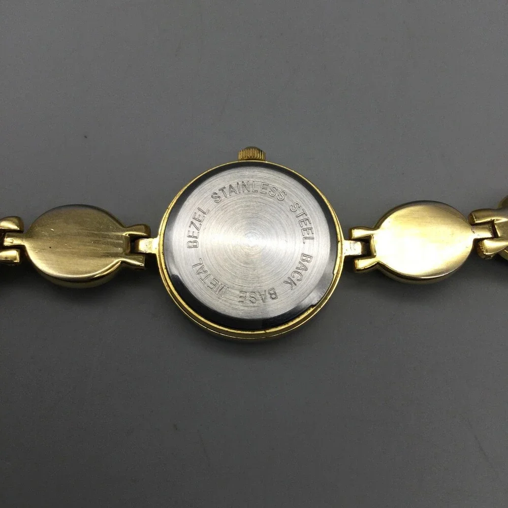 Brown Gemstone Womens Watch 22mm MOP Dial Gold Tone Bracelet New Battery 7.25